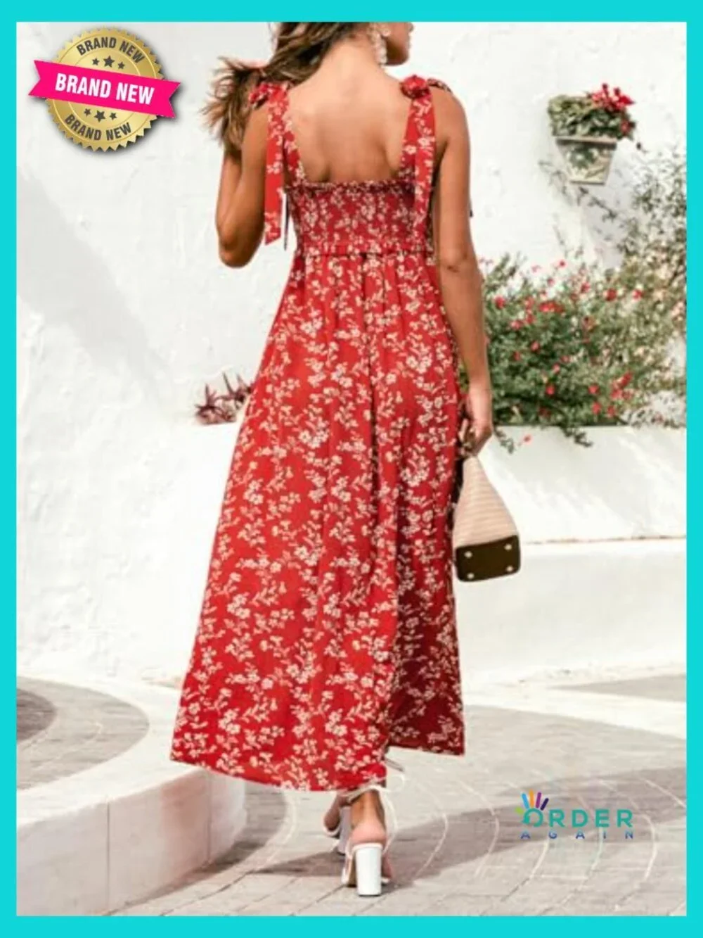 Women's Sleeveless Smocked Midi Sundress Flowy A-Line Casual Beach Summer Dress